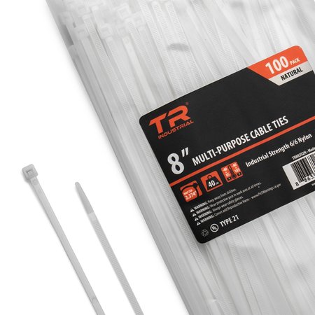 TR INDUSTRIAL MultiPurpose UV Cable Ties, 8, Natural, 100PK TR88302N